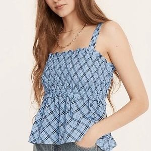 NWT J.Crew blue Plaid Smocked Tank Top